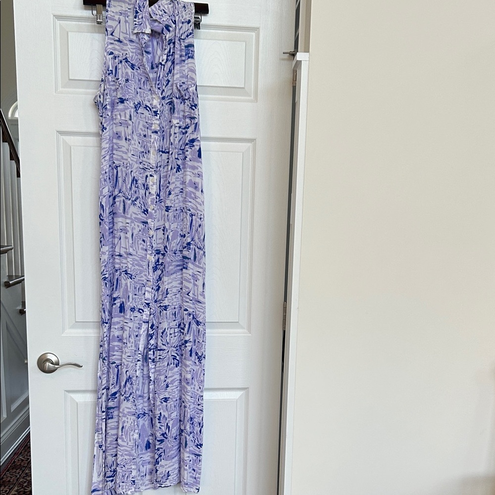 Sleeveless Lavender & Blue Print Maxi Dress